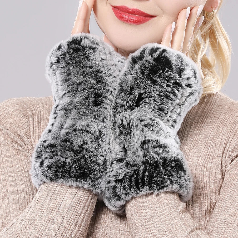 Genuine Knitted Rex Fur Mittens