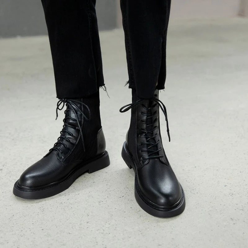 Lace Up Low Heel Boots