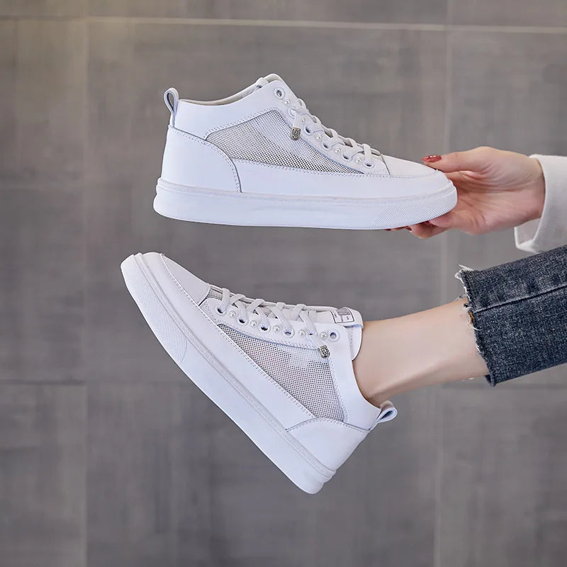 Genuine Leather High Top Sneakers Shoes