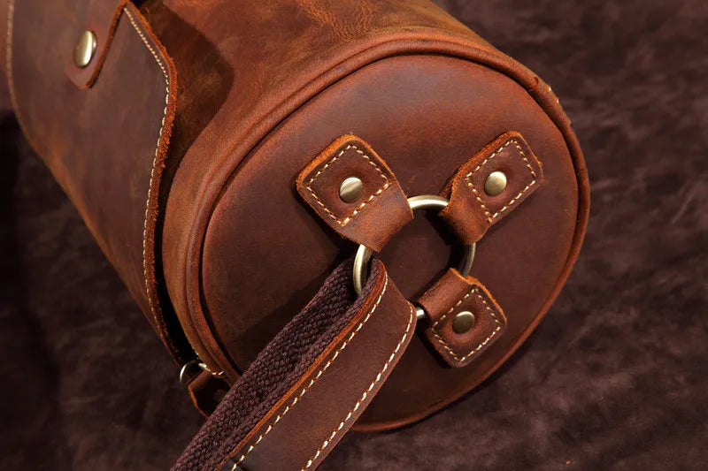 Unique Design Vintage Crossbody Bags with Genuine Leather Barrel-shaped