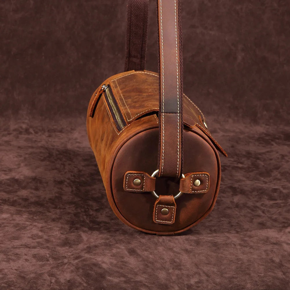 Unique Design Vintage Crossbody Bags with Genuine Leather Barrel-shaped