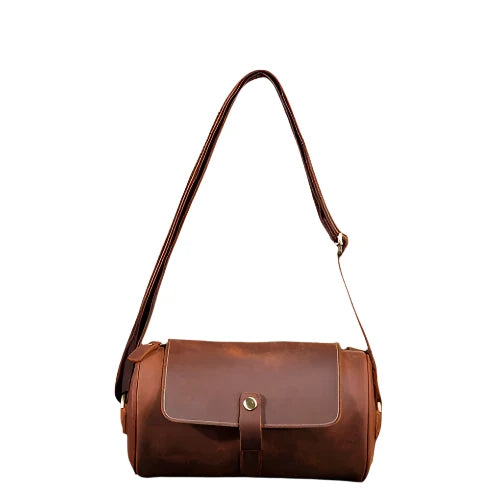 Unique Design Vintage Crossbody Bags with Genuine Leather Barrel-shaped