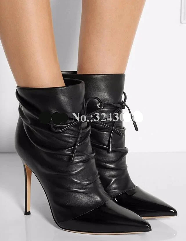 Patchwork Ankle Heel Boots