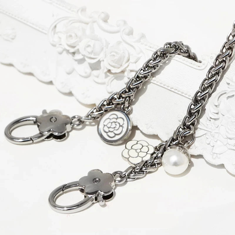 Silver Flower Handbag Chain Strap