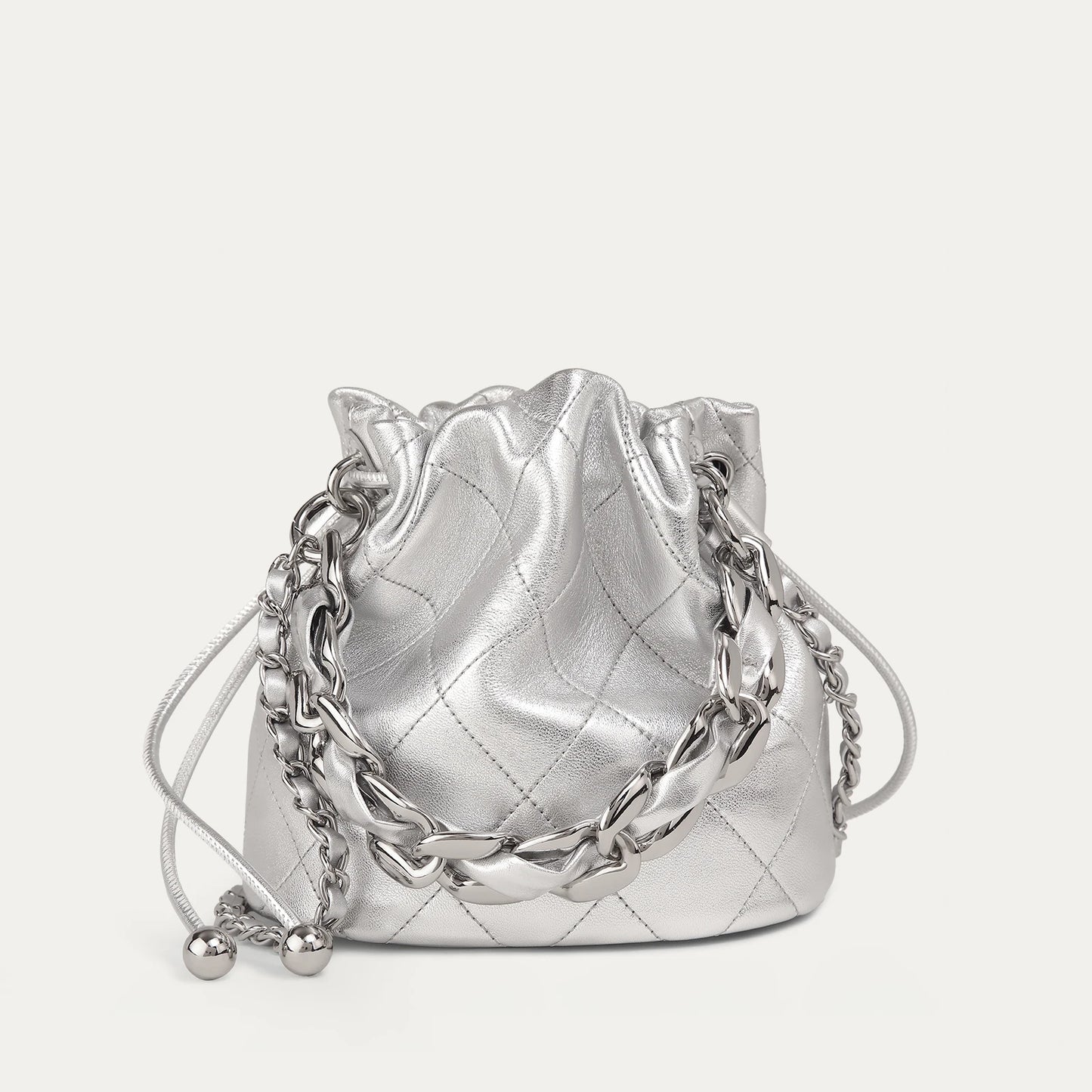 Genuine Leather Quilted Bucket Bag