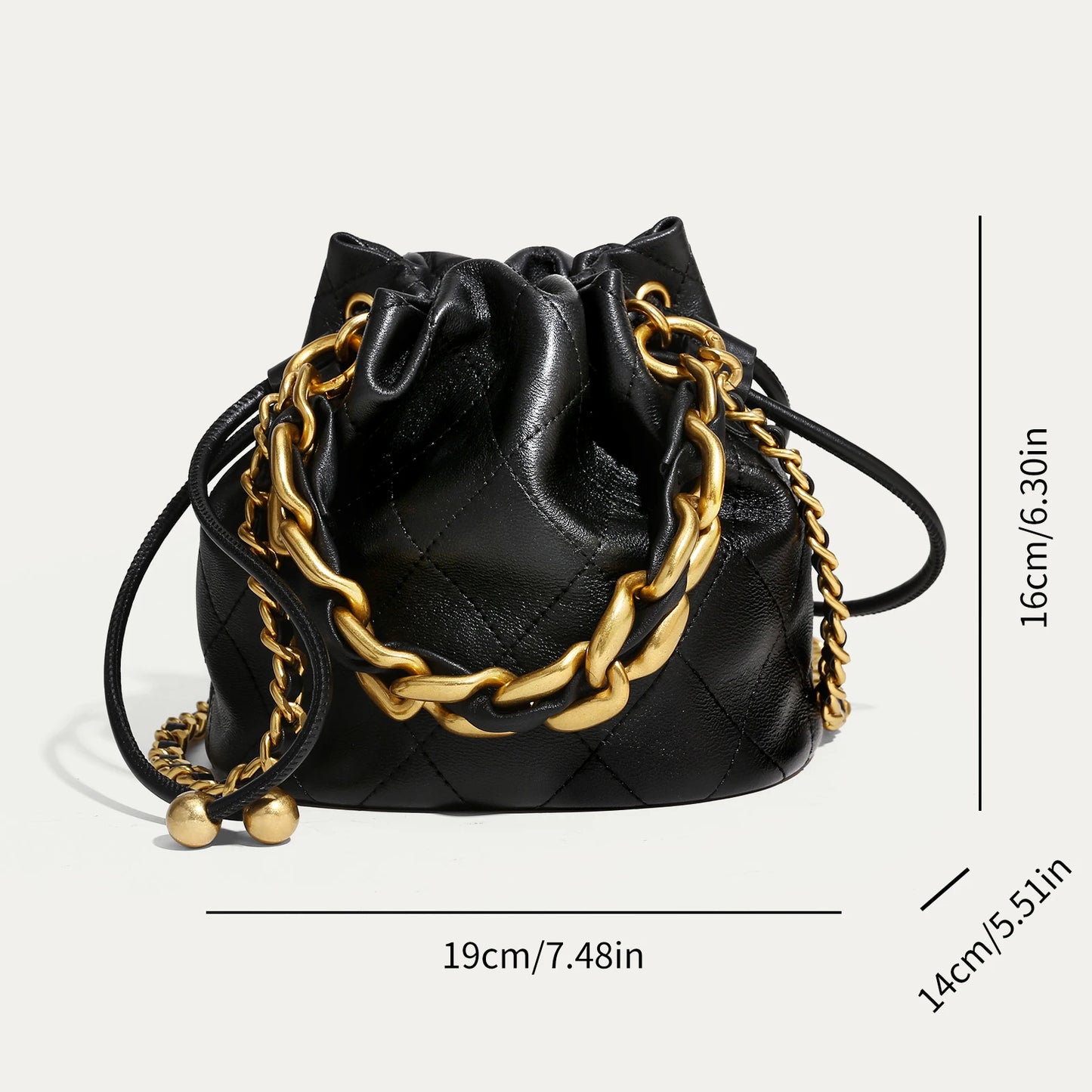 Genuine Leather Quilted Bucket Bag