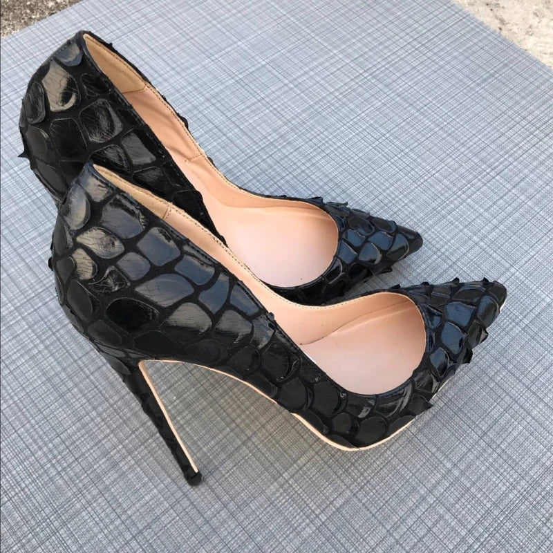 Black Croc Pointy Heels