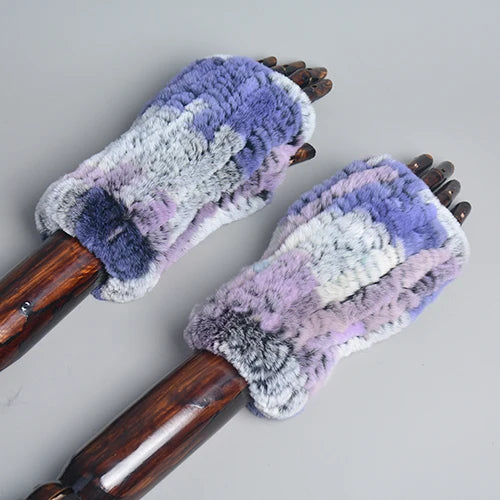 Genuine Knitted Rex Fur Mittens