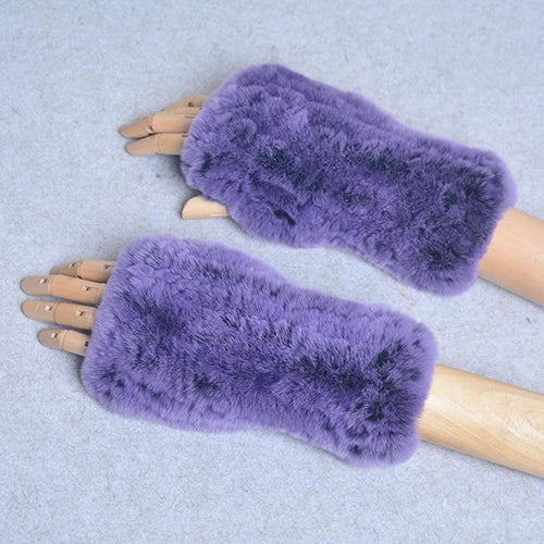 Genuine Knitted Rex Fur Mittens