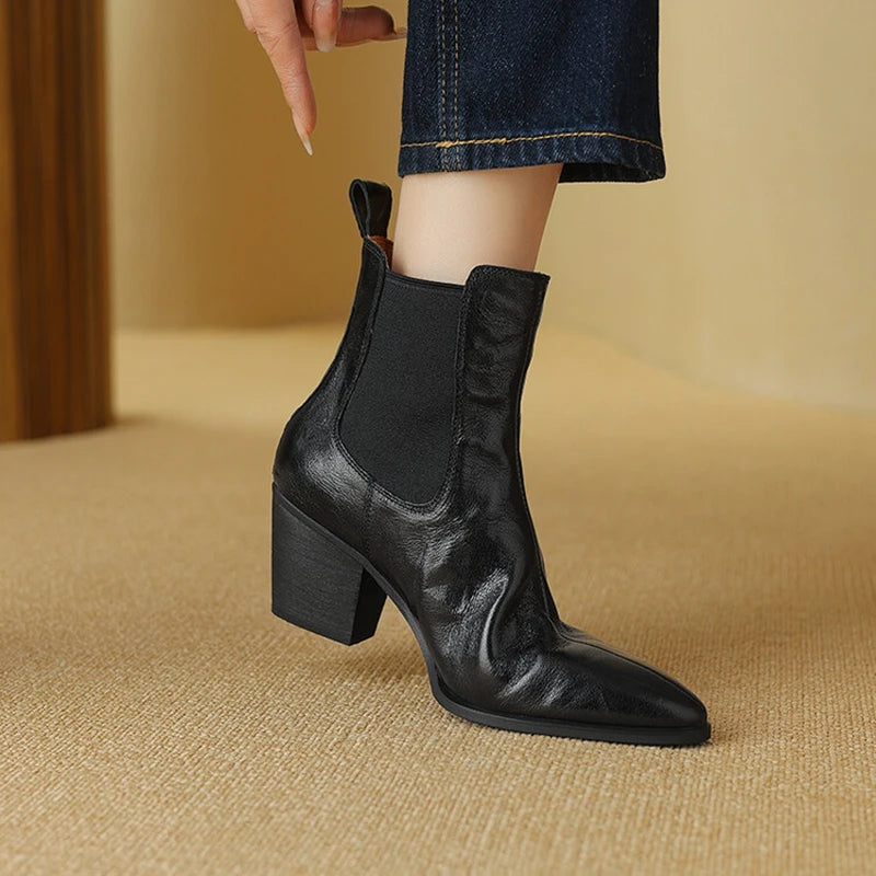 Genuine Leather Pointy Heel Boots