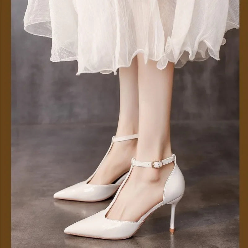 White T line Pointy Heels