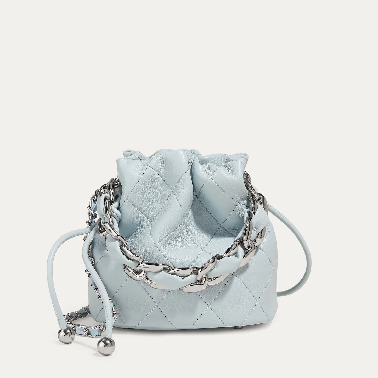 Genuine Leather Quilted Bucket Bag