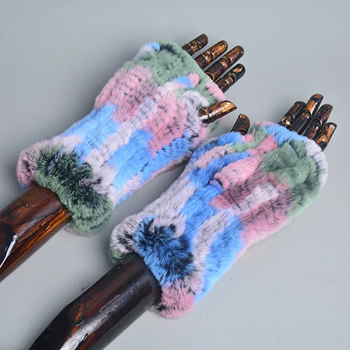 Genuine Knitted Rex Fur Mittens