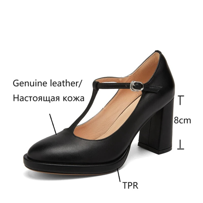 Genuine Leather Mary Jane Heel Shoes