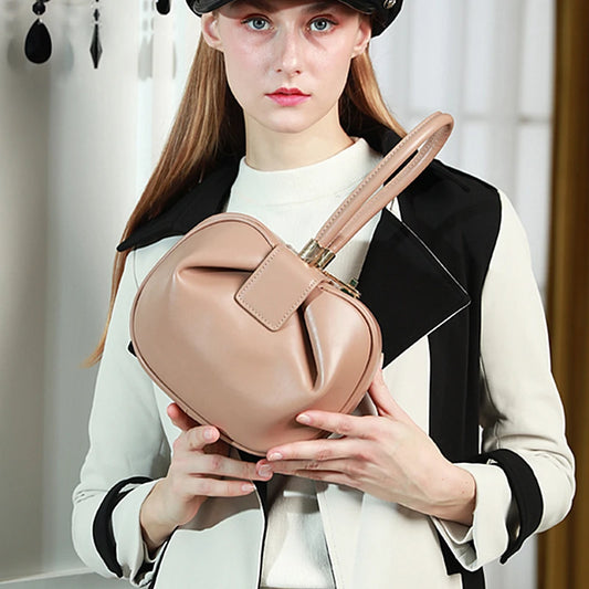 Genuine Leather Spherical Tote Bag For Women