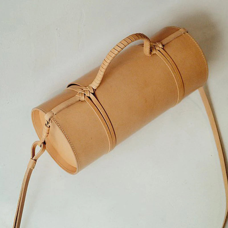 Leather Barrel Crossbody Bags