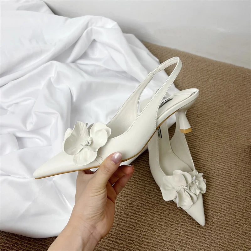 Flowers Slingback Low Heels