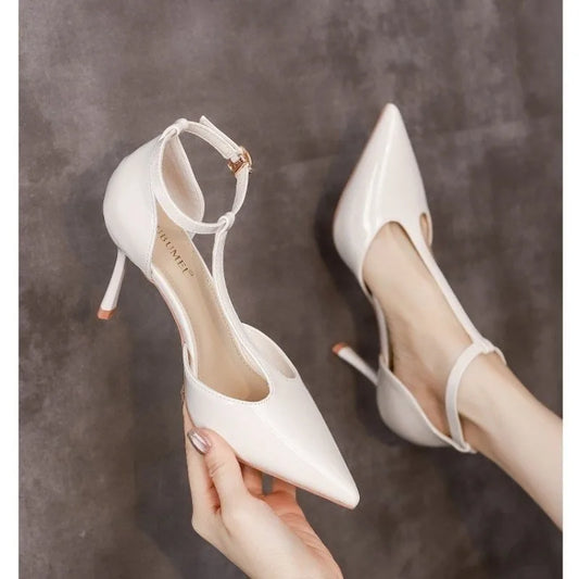 White T line Pointy Heels