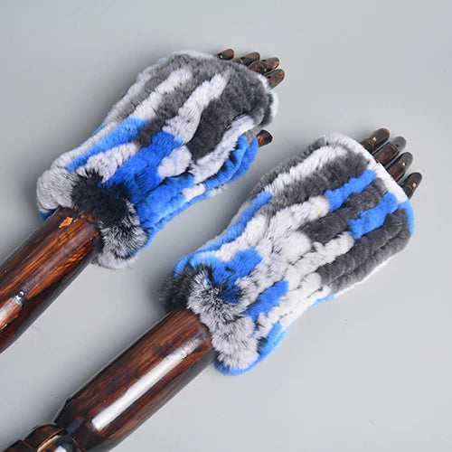 Genuine Knitted Rex Fur Mittens