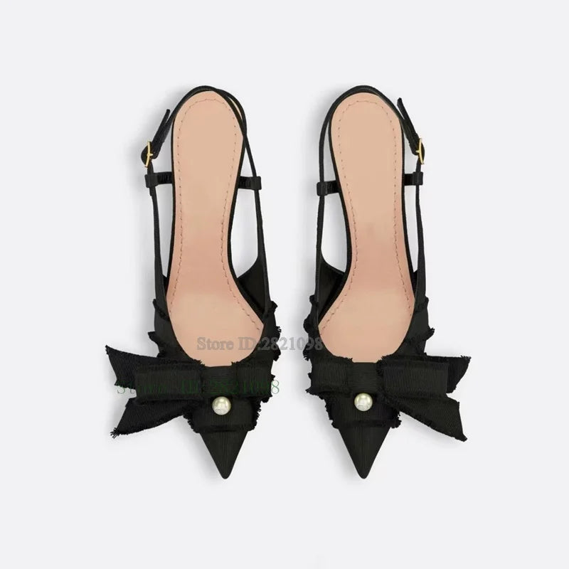 Slingback Fringed Bow Sandals