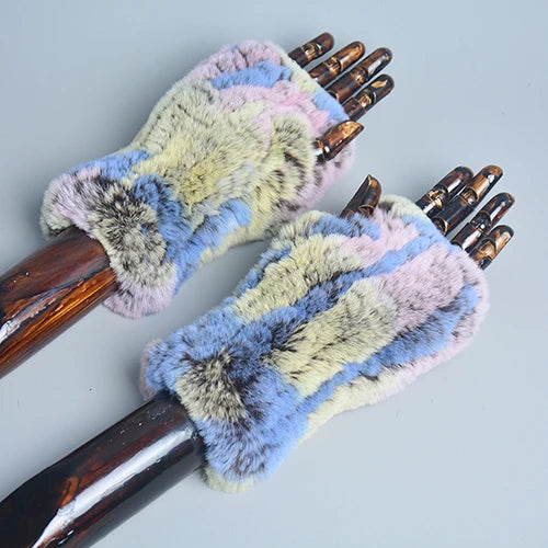 Genuine Knitted Rex Fur Mittens