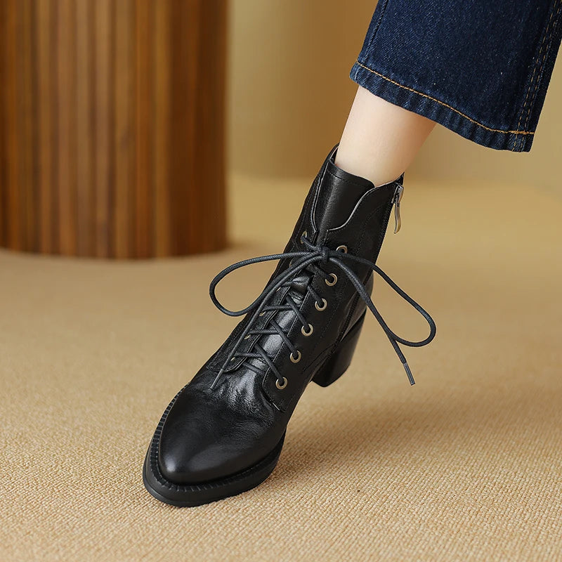 Genuine Leather Low Heel Boots