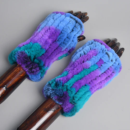 Genuine Knitted Rex Fur Mittens