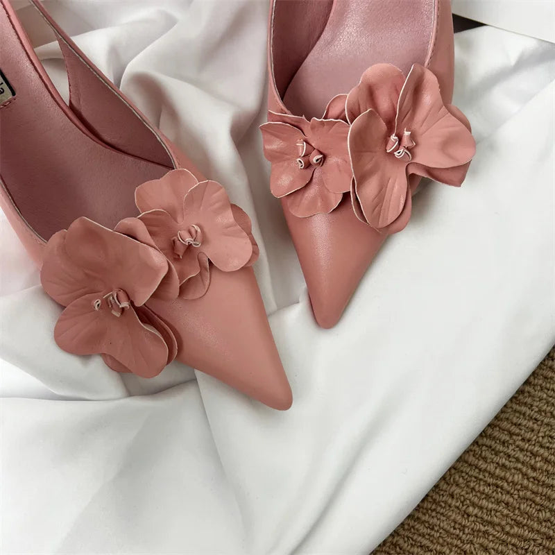 Flowers Slingback Low Heels