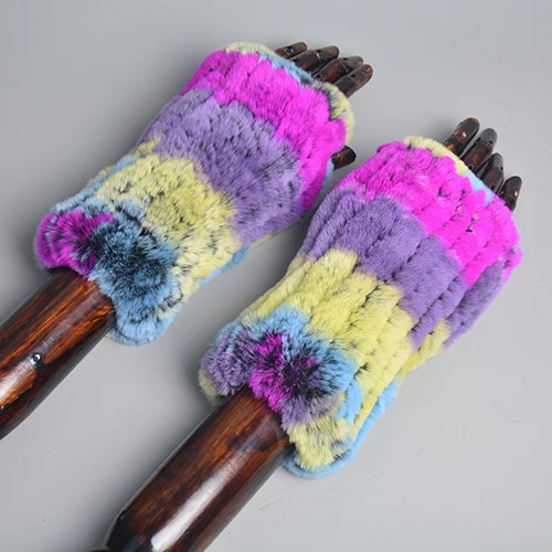 Genuine Knitted Rex Fur Mittens