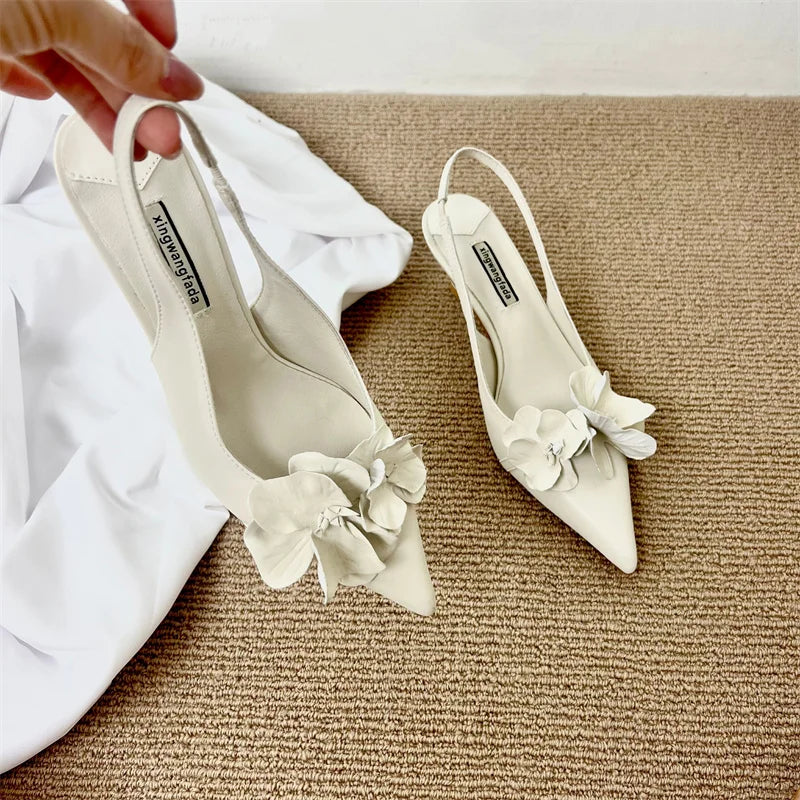 Flowers Slingback Low Heels