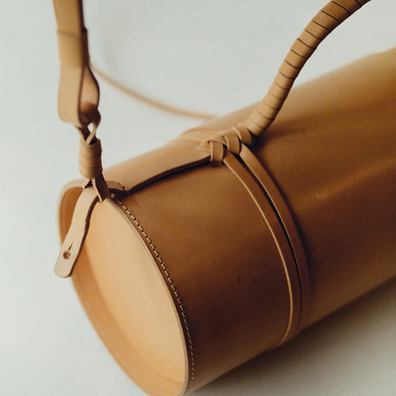 Leather Barrel Crossbody Bags