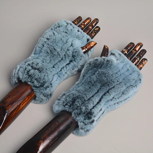 Genuine Knitted Rex Fur Mittens