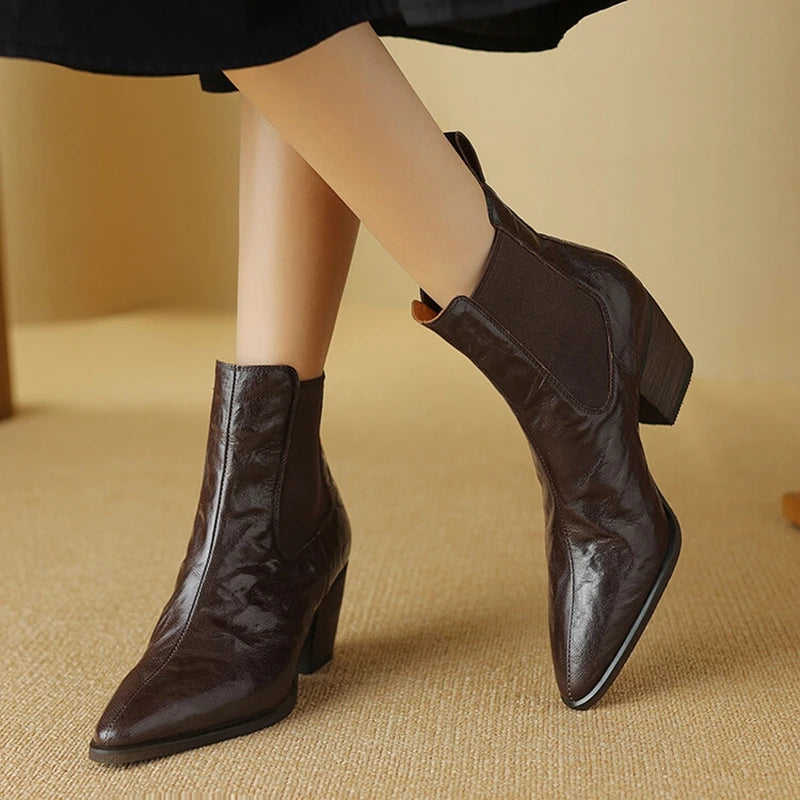 Genuine Leather Pointy Heel Boots