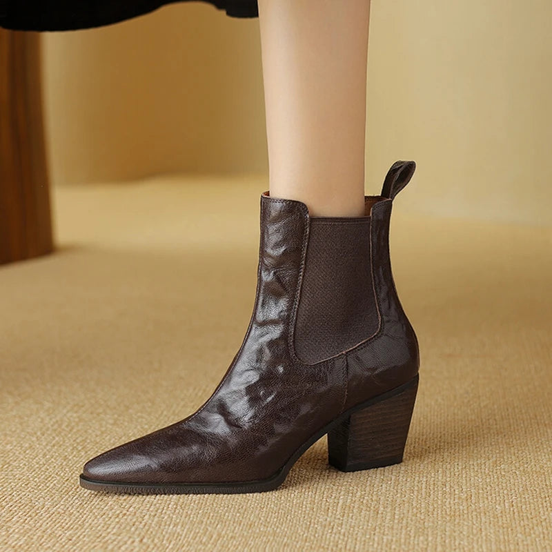 Genuine Leather Pointy Heel Boots