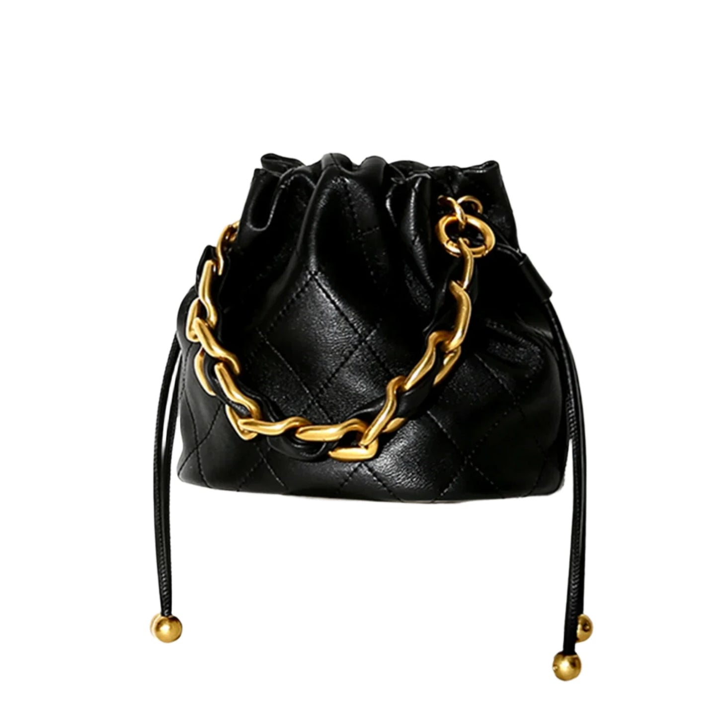 Genuine Leather Quilted Bucket Bag