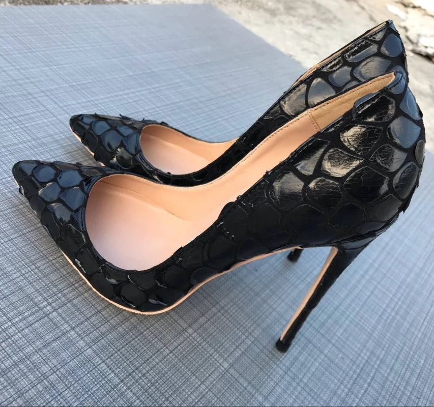 Black Croc Pointy Heels