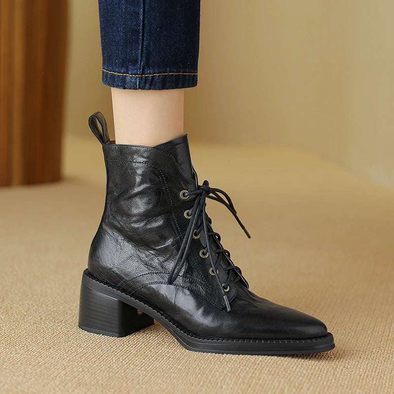 Genuine Leather Low Heel Boots