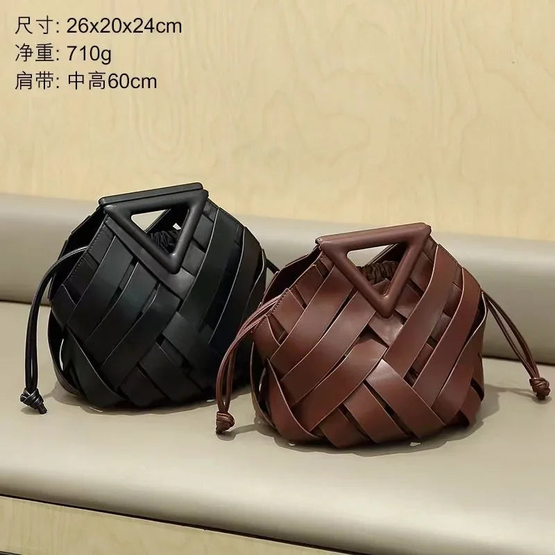 Top-handle Brown Woven Shoulder Bag