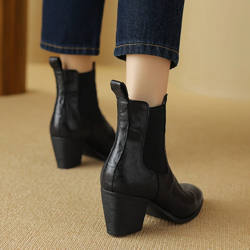 Genuine Leather Pointy Heel Boots