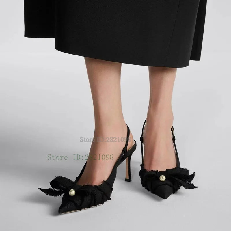 Slingback Fringed Bow Sandals