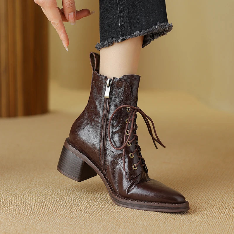 Genuine Leather Low Heel Boots