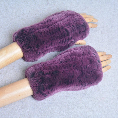 Genuine Knitted Rex Fur Mittens